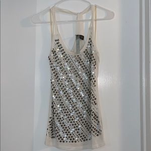 Wilster white sequin sparkle going out top, disco sparkle 70s party, medium